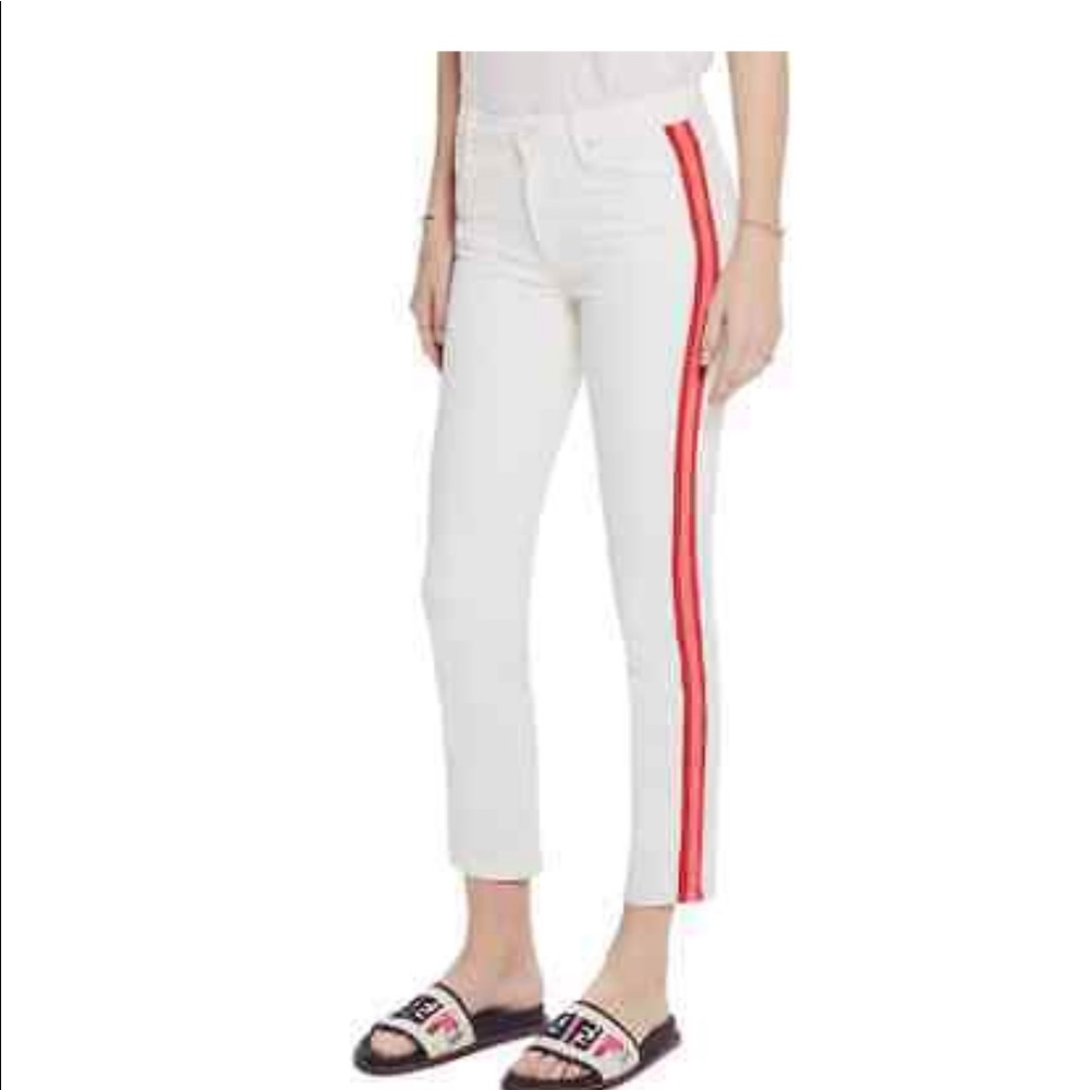 Mother The Mid-rise DAZZLER Crop White Jeans w/ Side Stripes.